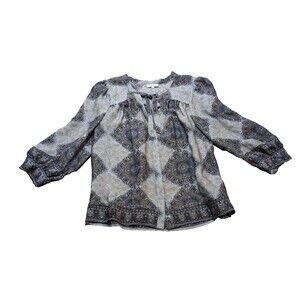 Joie Hartford Tie Neck 3/4 Sleeve Top Blouse in Multi-Color Medallion Silk Sz M